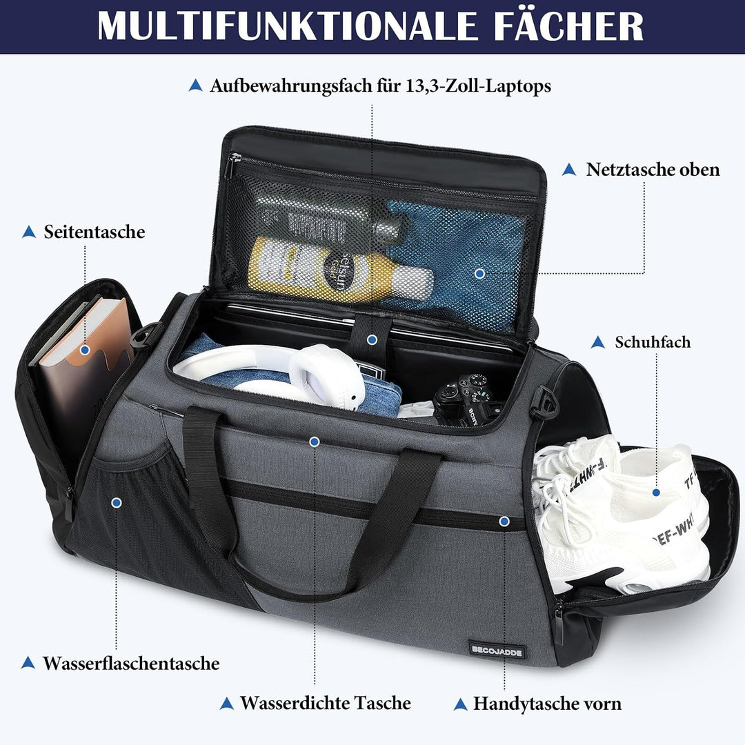 BECOJADDE Sporttasche Herren 40L Gross Sporttaschen Reiserucksack Mehrere Taschen Rucksack mit Schuh