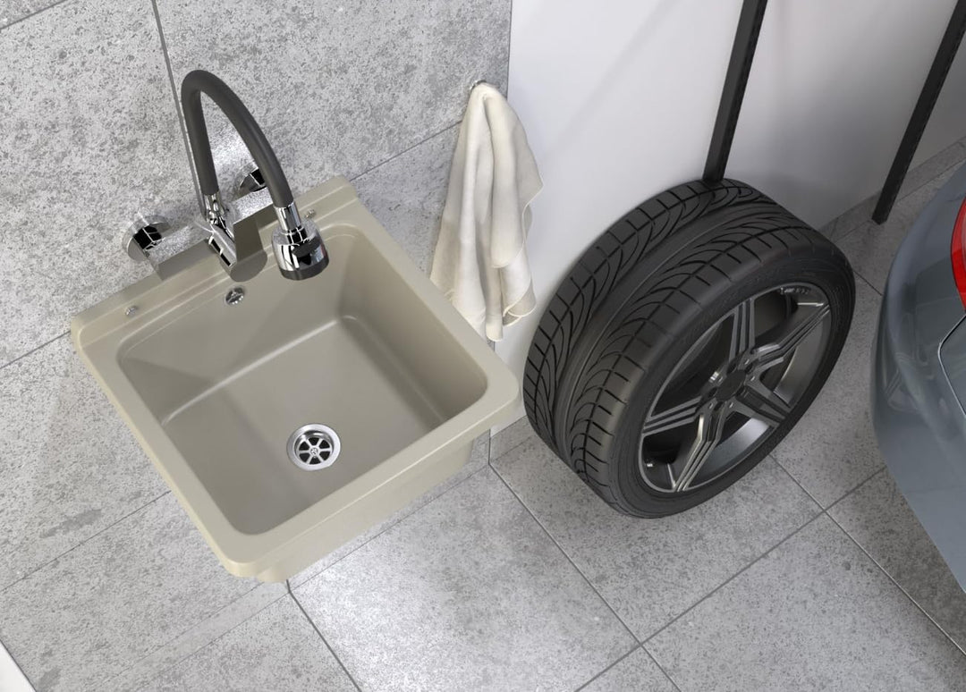 Granitan Ausgussbecken für Garage Keller Werkstatt und Waschküche - Universal Waschtrog mit Siphon -