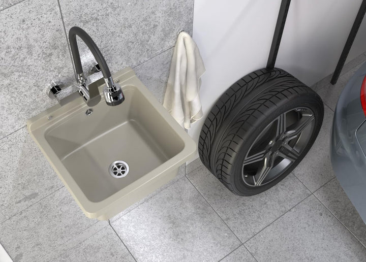 Granitan Ausgussbecken für Garage Keller Werkstatt und Waschküche - Universal Waschtrog mit Siphon -