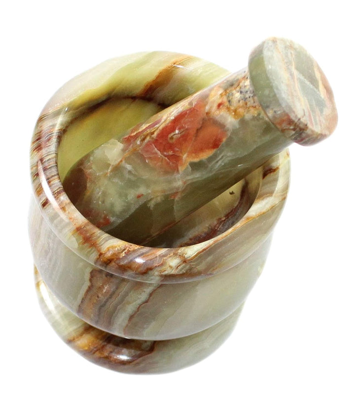 Budawi® Mörser aus Onyx-Marmor mit Stössel | massiver Gewürzmörser | Naturstein Küchenhelfer | polie
