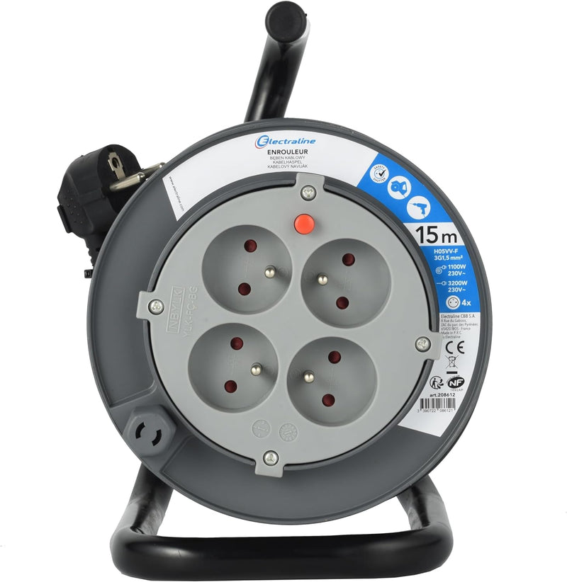 Electraline Kabeltrommel Basteln Schwarz, schwarz, 208612 15 M, 15 M