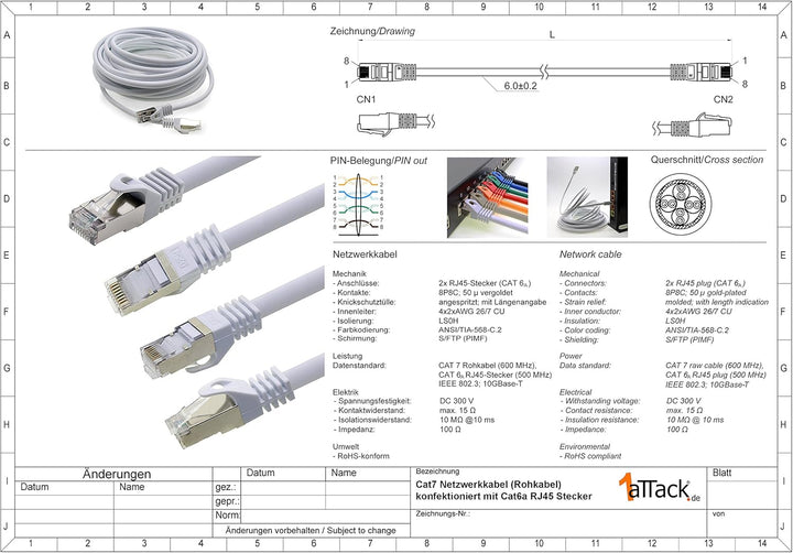 1aTTack.de 5m - orange - 5 Stück Cat7 Netzwerkkabel SFTP Patchkabel Lankabel Rohkabel 10GB/s - 500 M
