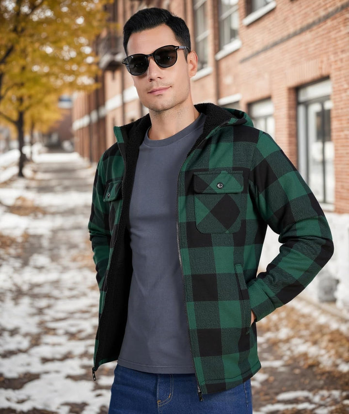 JACKETOWN Hemdjacke Herren Kariertes Winterjacke Thermohemd Fleece Gefüttert Freizeit Jacke mit Kapu