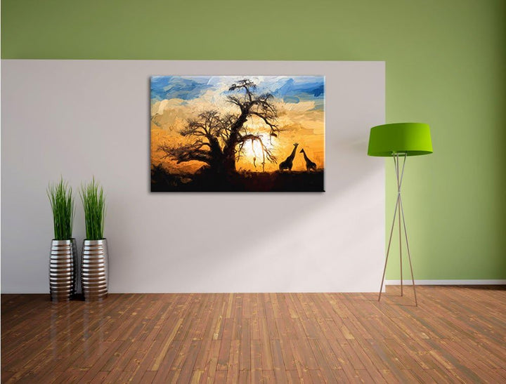 Pixxprint Zwei Giraffen in der Wüste als Leinwandbild/Grösse: 100x70 cm/Wandbild/Kunstdruck/fertig b