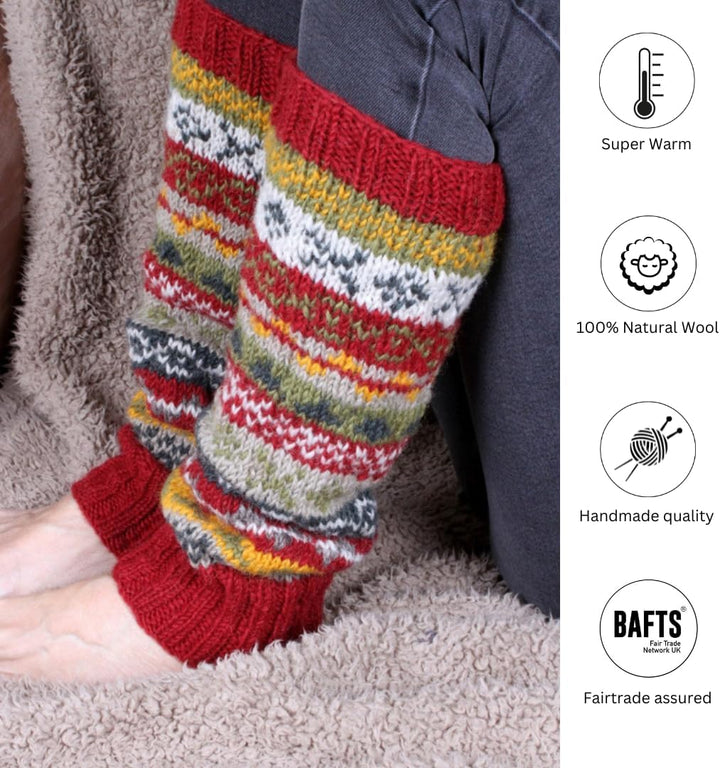 Legwarmer für Damen, 100 % Wolle, handgestrickt, Fair-Isle-Muster, rostfarben, mehrfarbig, normale P