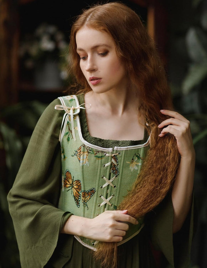 Scarlet Darkness Korsett-Oberteil für Damen, Renaissance, Schnürung, Blumenmuster, Überbrust-Bustier
