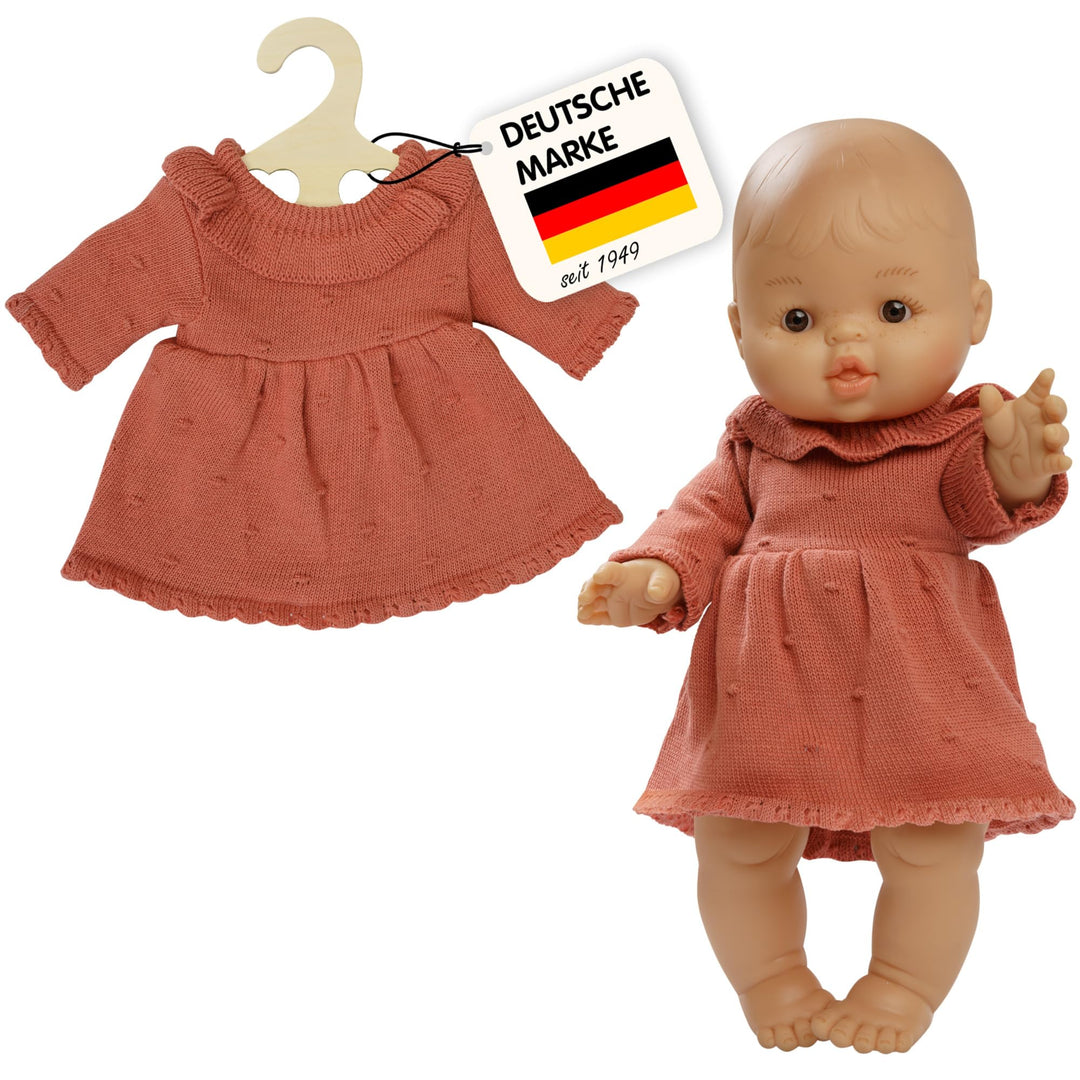 Heless 2490 - Puppenkleidung aus 100 % Bio-Baumwolle, Strickkleid in Pfirsich für Puppen und Kuschel