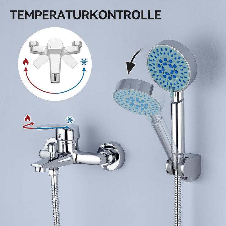 Auralum Badewannenarmatur mit Handbrause, Klassisch Badewannen Amaturen Set mit 5 Funktionen für Bad