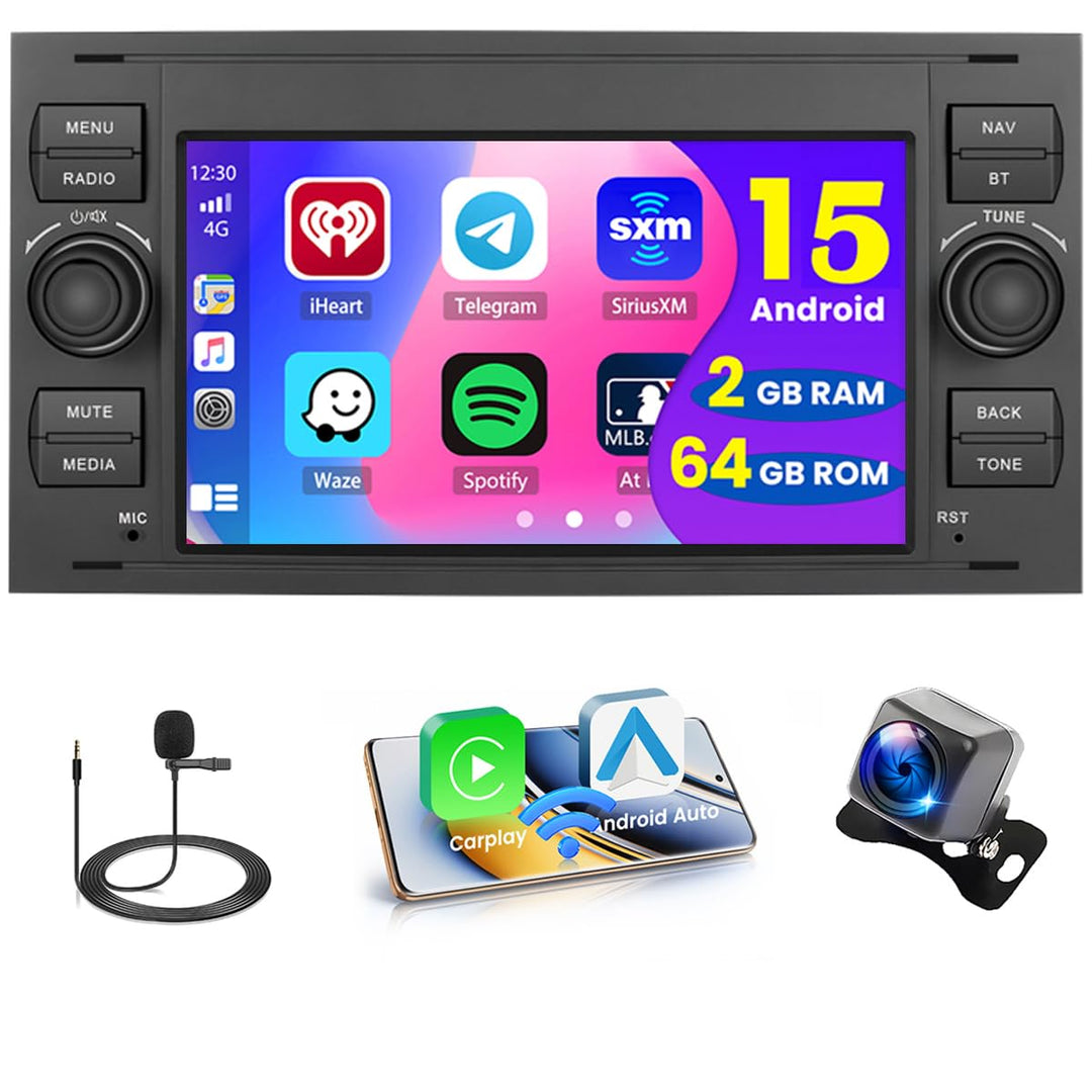 Hikity 2+64G Android Autoradio für Ford Fiesta Focus Kuga Transit Connect Mondeo Smax Wireless Carpl