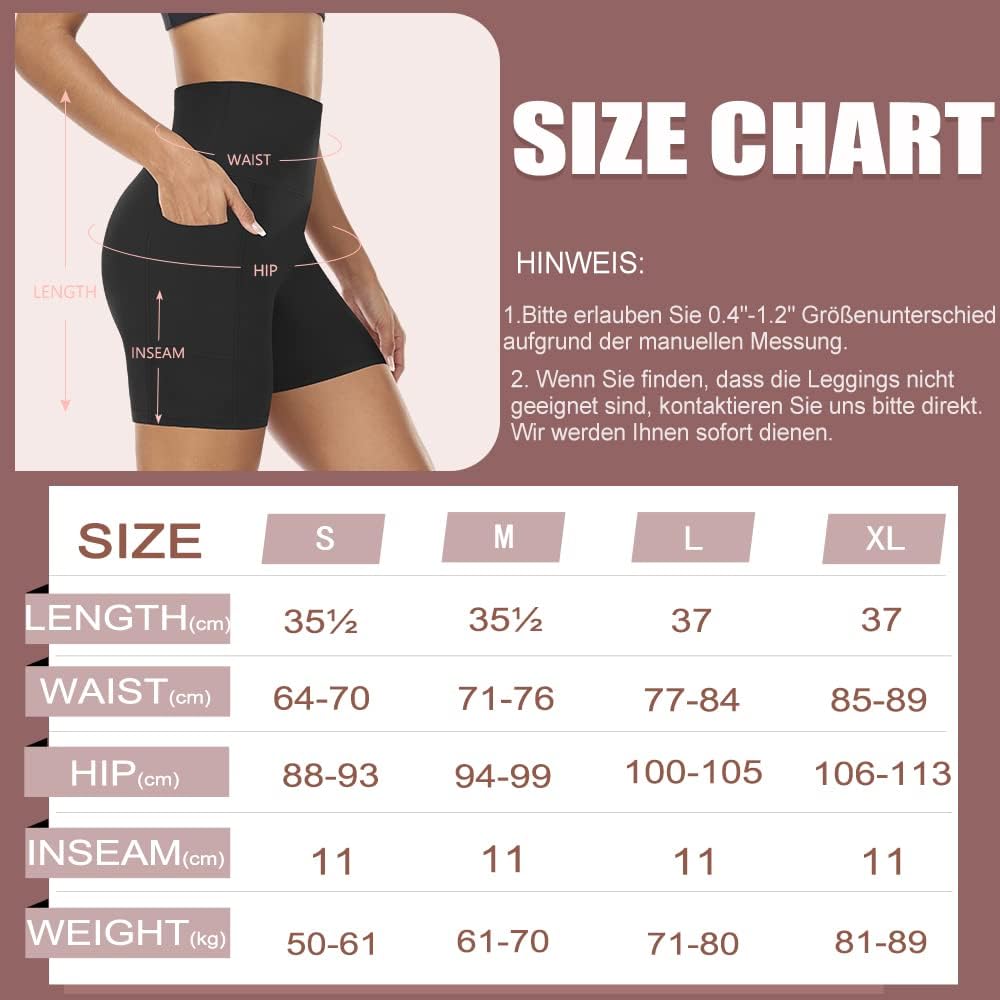 ACTINPUT Radlerhose Damen mit Taschen High Waist Yoga Shorts Kurze Leggings Blickdicht Sporthose Hot