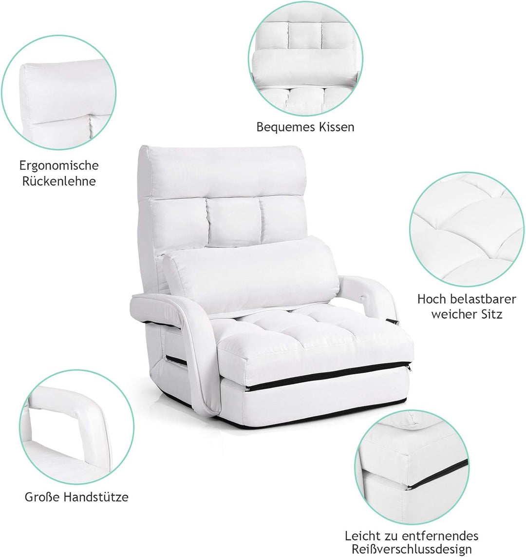 GOPLUS Bodensofa mtit Schlaffunktion, klappbarer Bodenstuhl mit Armlehnen & Kissen, Klappsessel mit