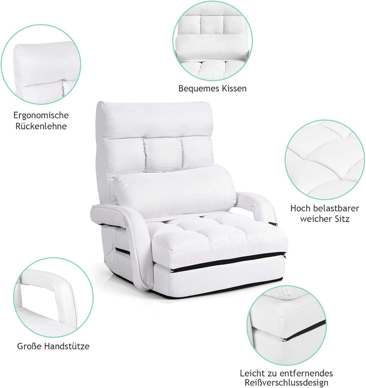GOPLUS Bodensofa mtit Schlaffunktion, klappbarer Bodenstuhl mit Armlehnen & Kissen, Klappsessel mit