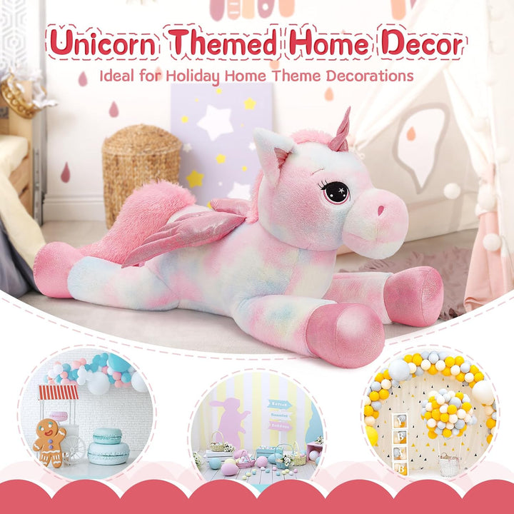 MorisMos Einhorn Kuscheltier gross XXL mit flügel, 110cm riesen Einhorn Stofftier Plüschtier, Gesche