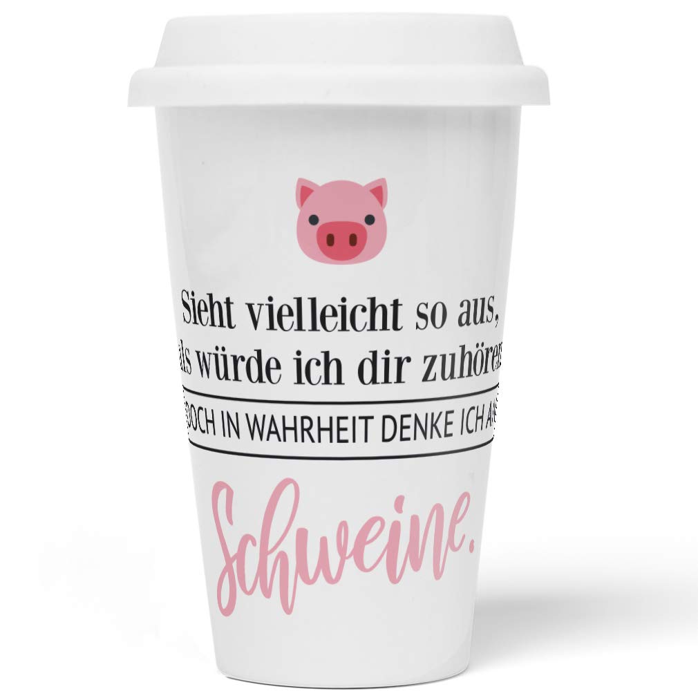 JUNIWORDS To-Go Becher mit Deckel, Sieht vielleicht so aus, als würde ich dir zuhören. Doch in Wahrh
