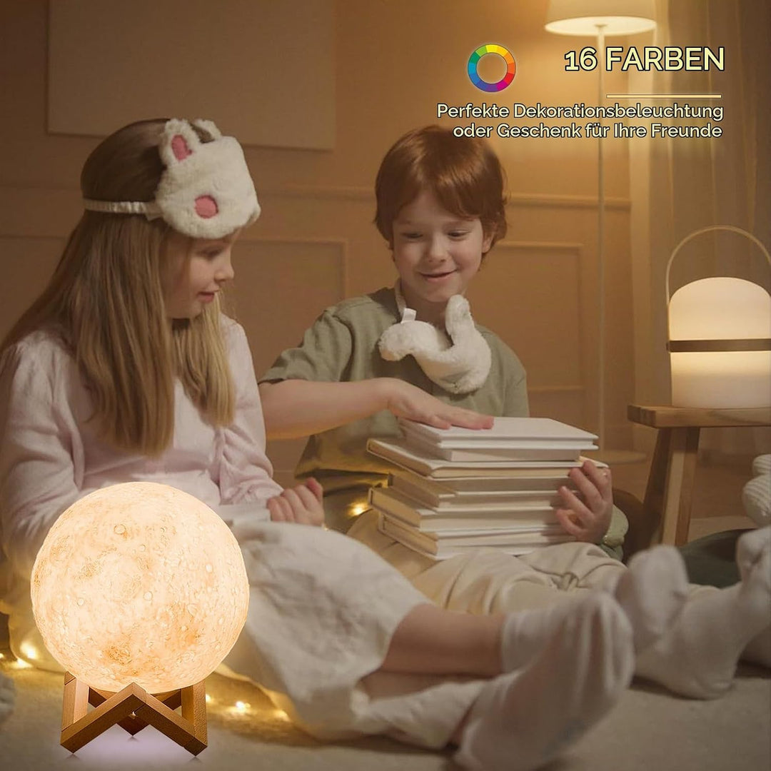 3D Mondlampe LED, 16 RGB Farben, Touch-Steuerung &amp; USB-Aufladung | Dimmbares Nachtlicht für Kinderzi