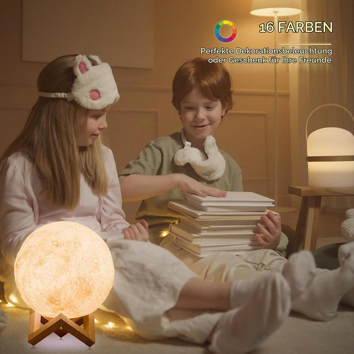 3D Mondlampe LED, 16 RGB Farben, Touch-Steuerung &amp; USB-Aufladung | Dimmbares Nachtlicht für Kinderzi