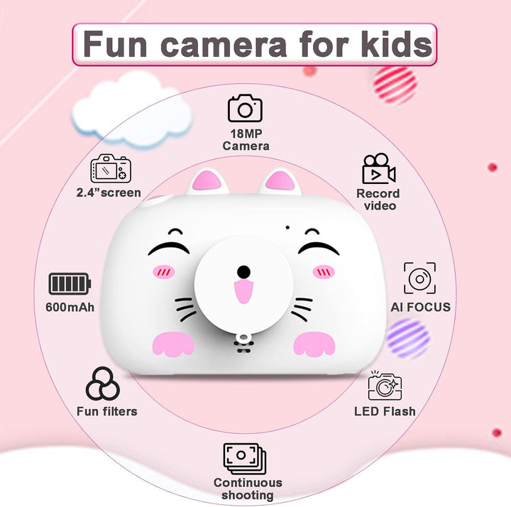 SUPBRO Kinderkamera Kätzchen Silikonhülle Fotoapparat Kinder Digitalkamera Mit 2.4" IPS-Bildschirm 1