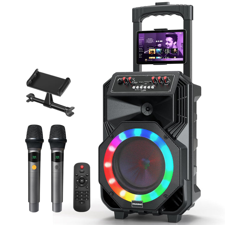 Karaoke-Maschine mit 2 drahtlosen Mikrofonen, rollenden Rädern und Trolley - 8800mAh tragbarer Bluet