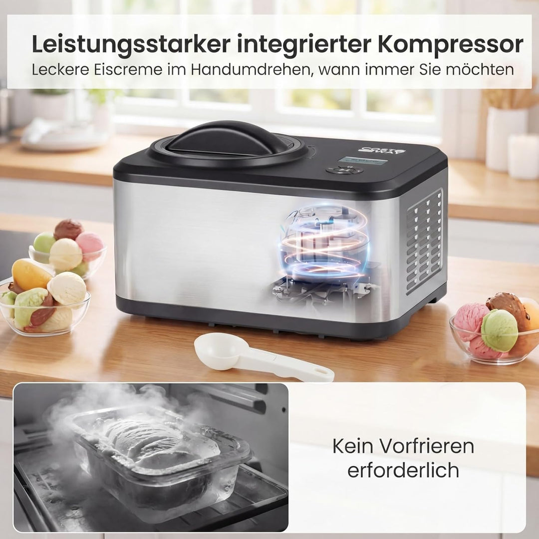 COSTWAY 2 in 1 Eismaschine mit Joghurtfunktion, Kompressor Eiscrememaschine 1,5 L für Eiscreme, Gela