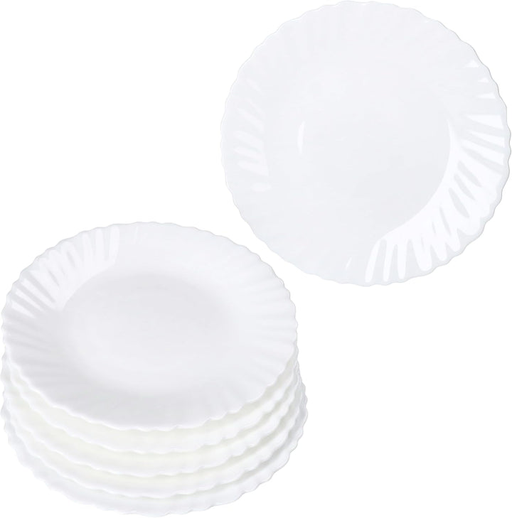 MamboCat 6er Set Kuchenteller Arkona I Ø 19 cm I weisse kleine Opalglas-Teller mit feinem Relief für