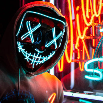 OUILA LED Halloween Maske, 2 Pack Neon Leuchtmaske mit 3 Leuchtmodi für Herren, Damen, Cosplay, Hall