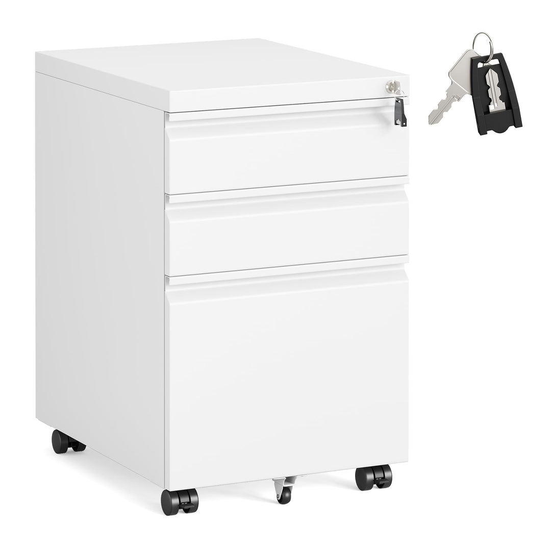 SONGMICS OFC033W101 Büroschrank mit 3 Schubladen, Rollfach auf Rollen, für Zuhause, Stahlgestell, 3