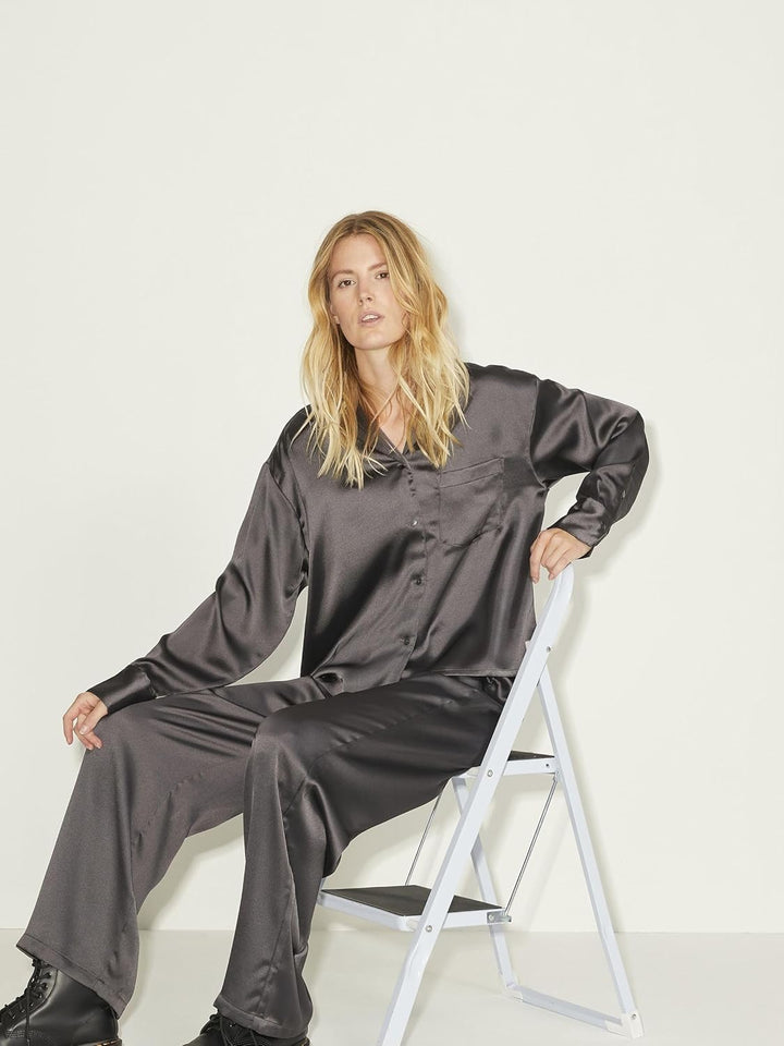 JJXX Damen Jxeva Ls Comfort Satin Shirt Noos Bluse S Asphalt, S Asphalt