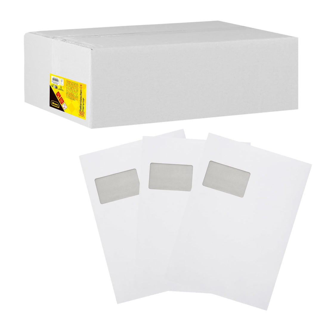 Idena 10251 - Versandtaschen DIN C4, 100 Stück haftklebend, Faltentaschen mit 2 cm Bodenfalte, Umsch