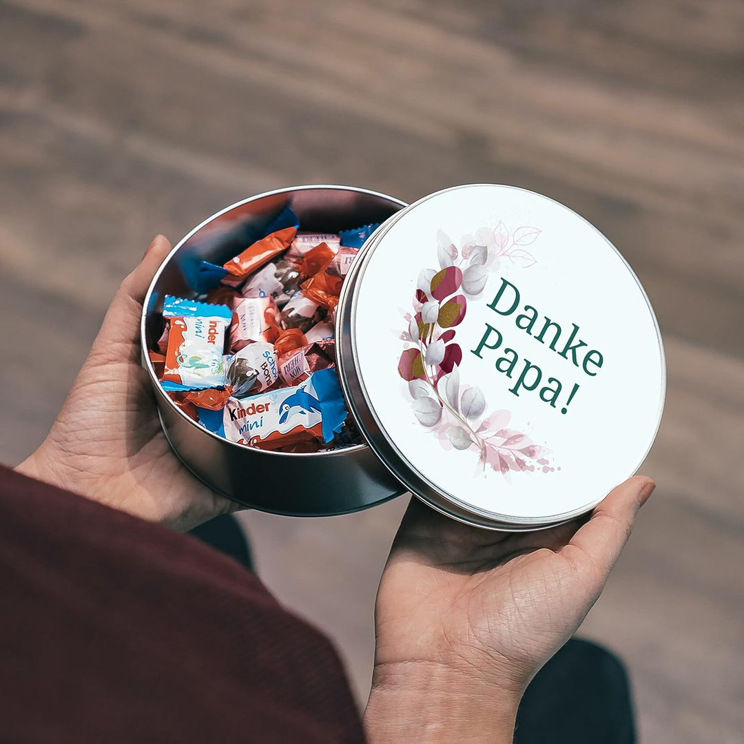 STEMPEL-FABRIK – personalisierbare runde Dose mit Name oder Wunschtext – Aquarell Motiv mit roter Mo