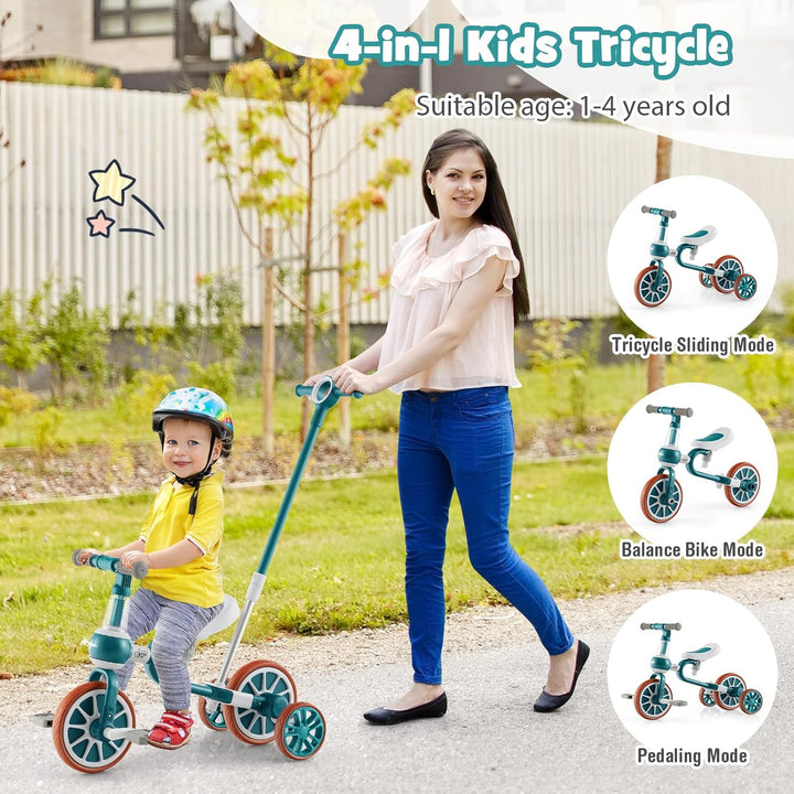 SOARS 4 in 1 Laufrad, Kinder Dreirad mit 4-stufig verstellbarem Schiebegriff, 2-stufigem Sattel, abn