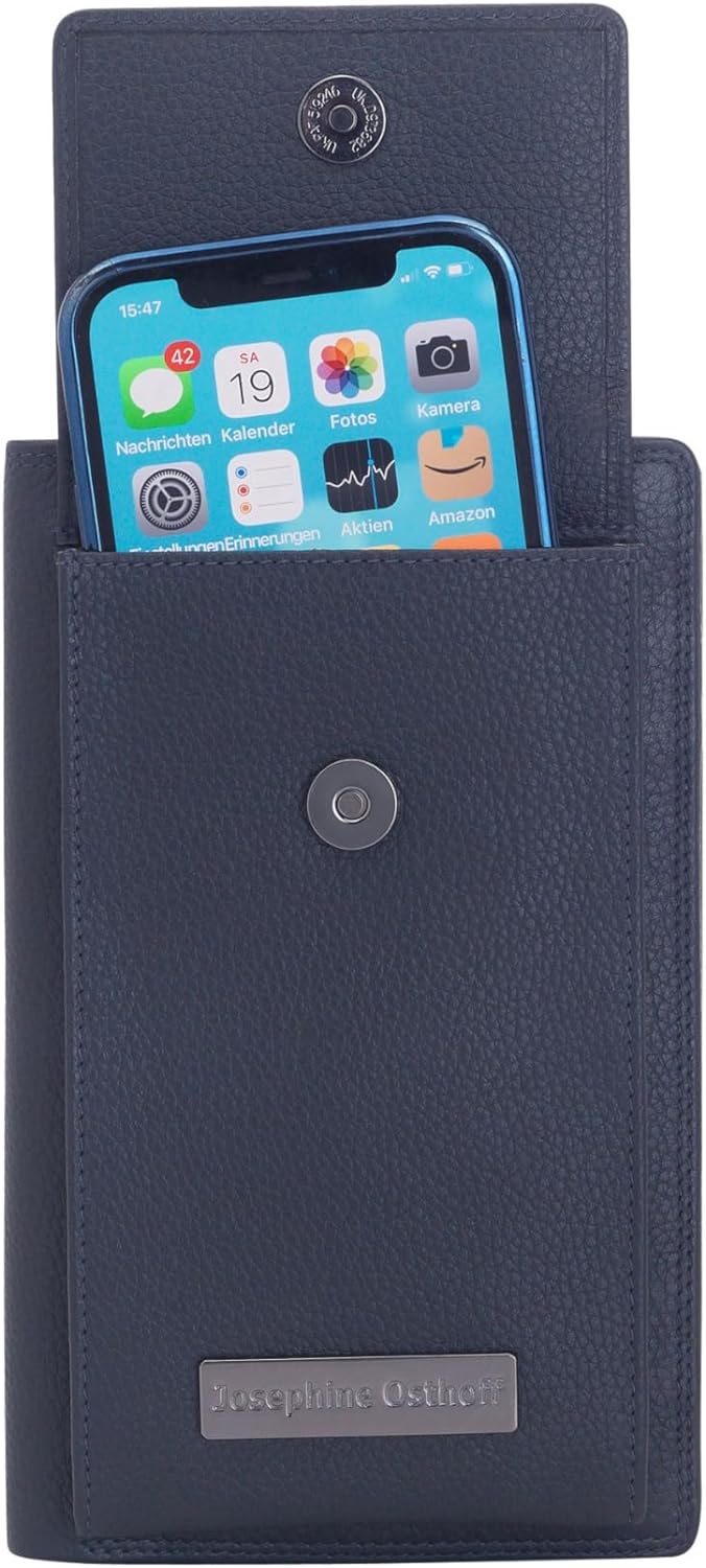 Josephine Osthoff Handy Umhängetasche mit Geldbörse, handgemacht aus 100% Echtleder, Clutch für Dame