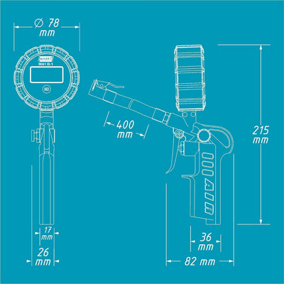 HAZET Reifenfüll-Messgerät 9041D-1 | Digitale Anzeige, beleuchtet, Manometer-Messbereich: 0-12 bar,