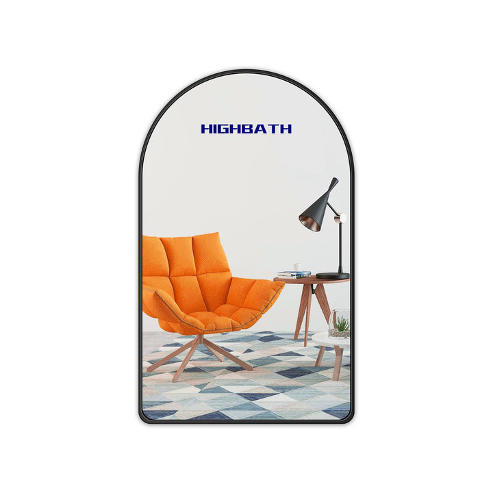 50 x 70 cm grosser gewölbter Spiegel schwarz gebürsteter Rahmen Wandspiegel Metallrahmen HD Glas Wan