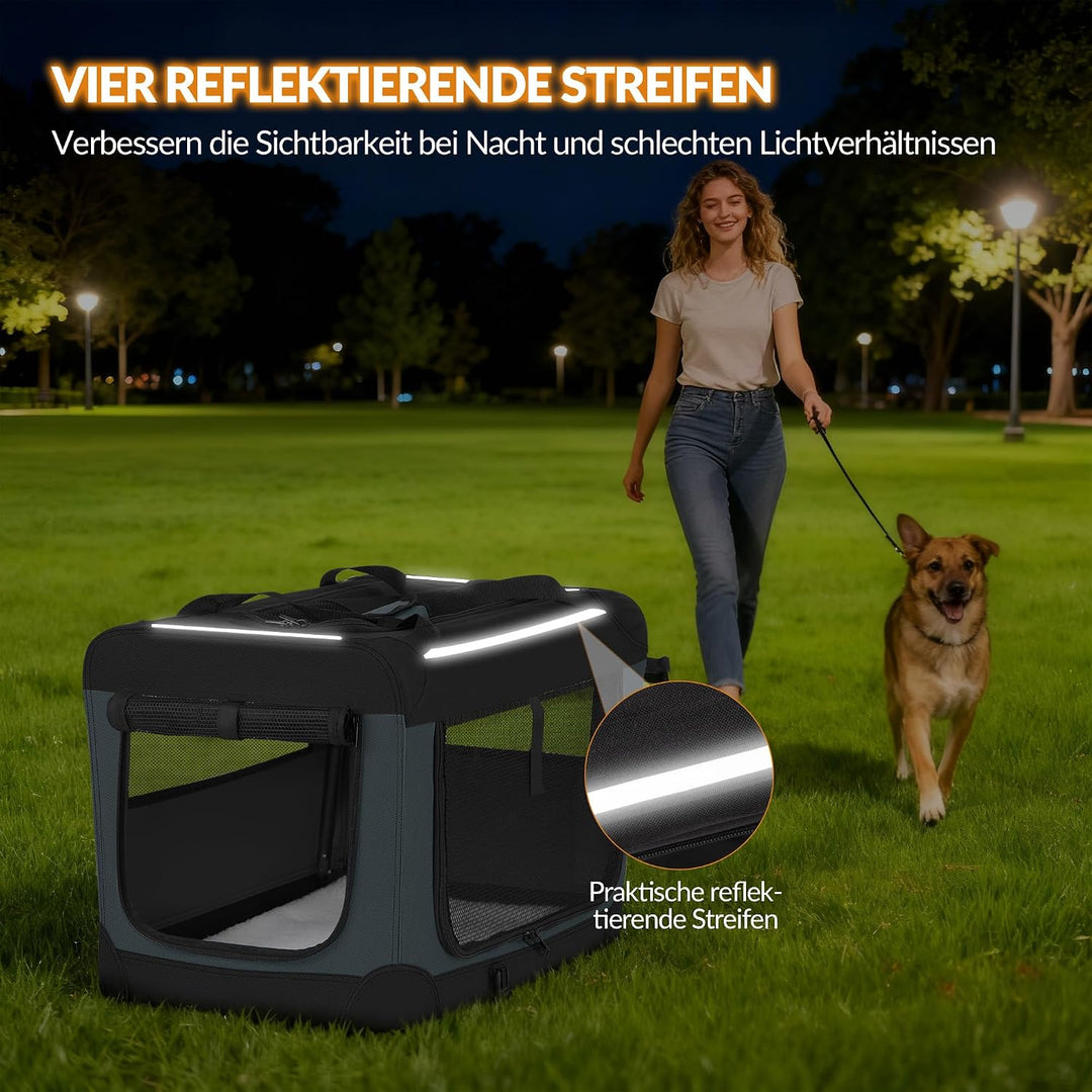Hundebox Faltbar, Hundetransportbox Tragbare mit 3-Türen, 91,4 x 63,5 x 63,5 cm, Transportbox Hund A