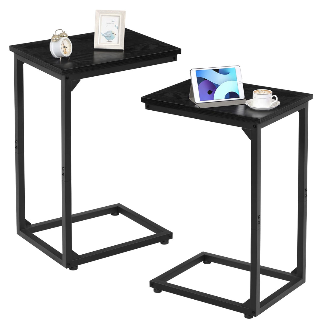 AMHANCIBLE Beistelltisch 2er Set, Couchtisch C Form, Wohnzimmertisch mit Metallgestell, mobiler Kaff