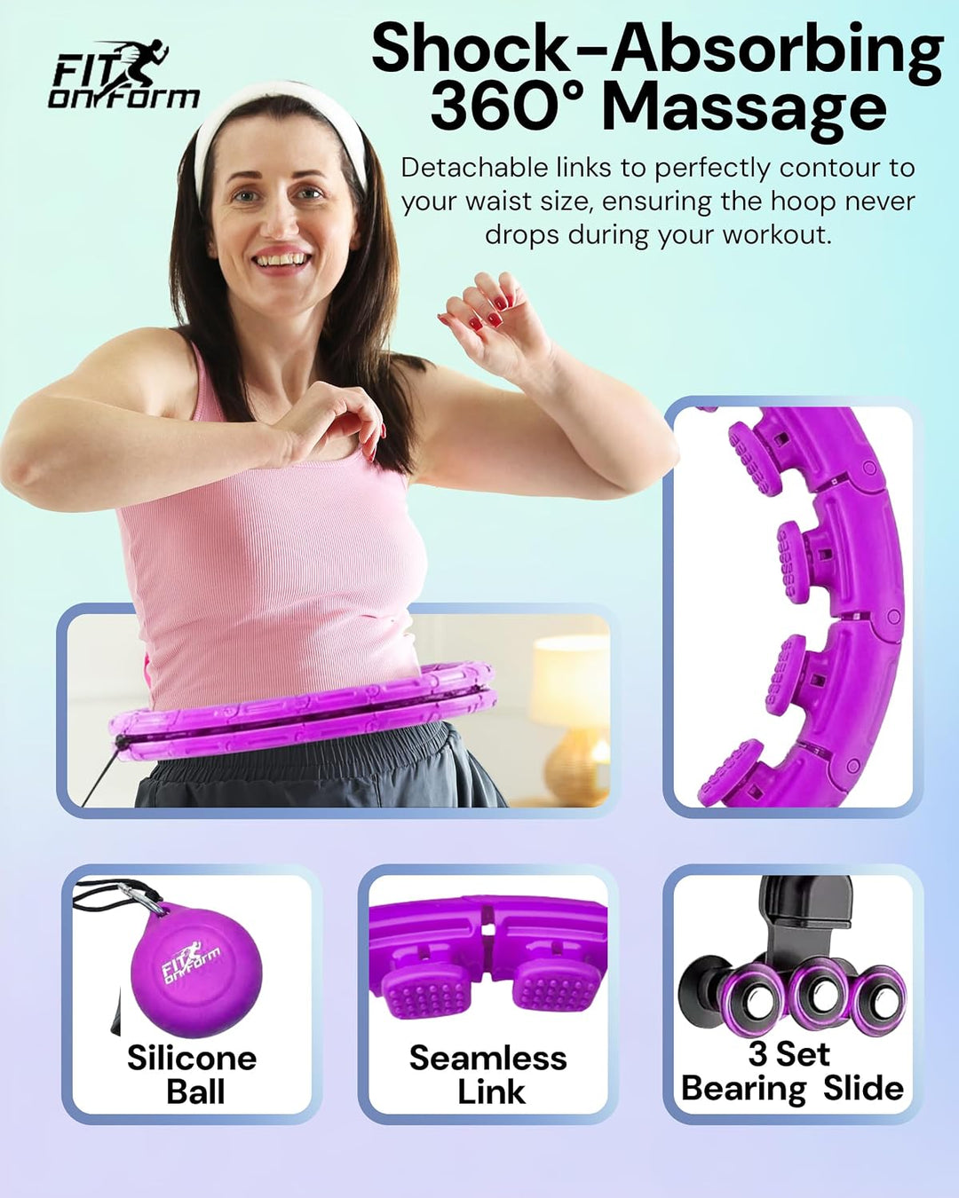 FIT ON FORM Gewichteter Hoola-Reifen Infinity Hoop 47" Violett: 119 cm, 47" Violett: 119 cm