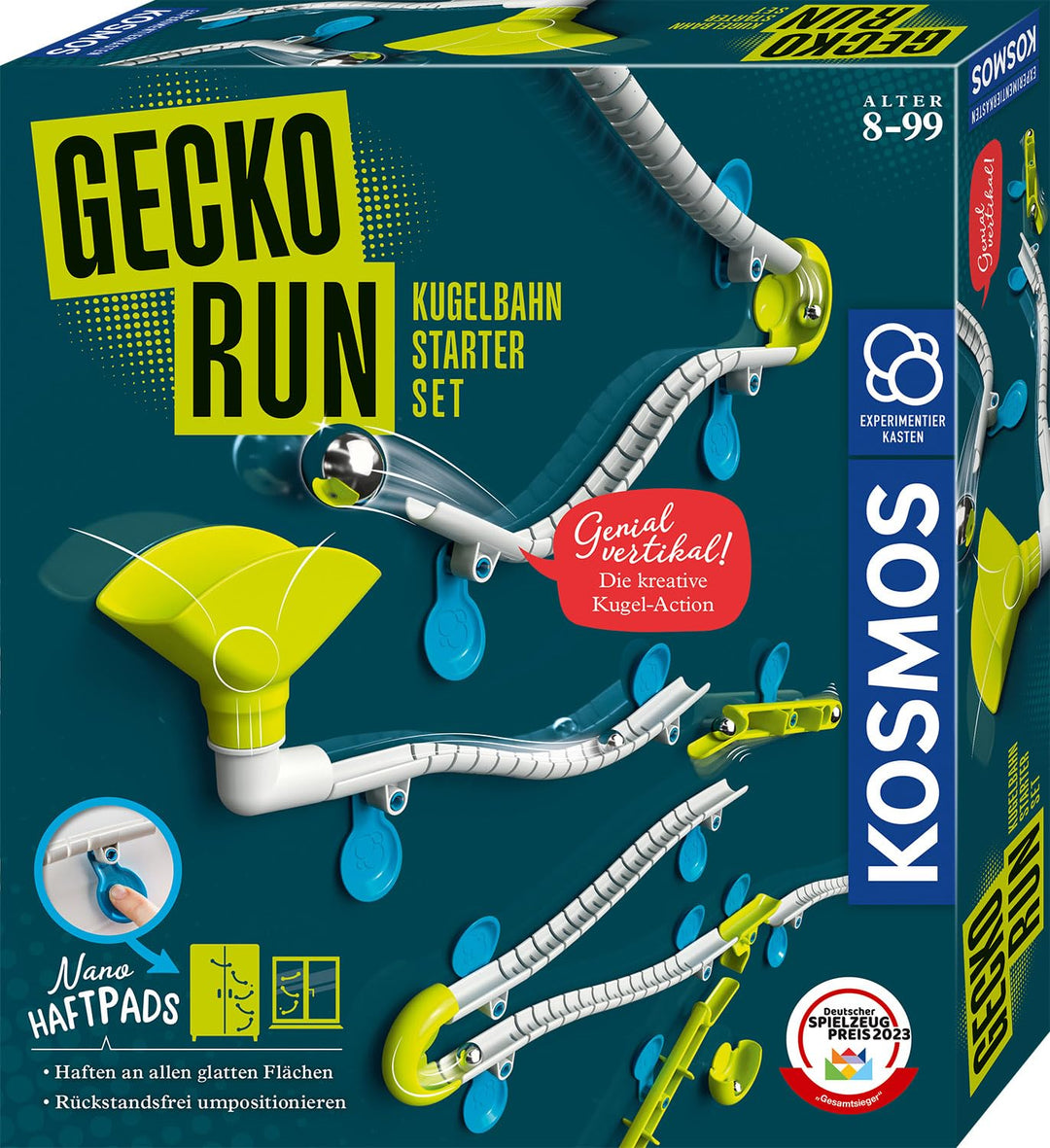 Kosmos 620950 Gecko Run, Starter Set, Erweiterbare Kugelbahn für Kinder, Vertikale Kugelbahn, Murmel