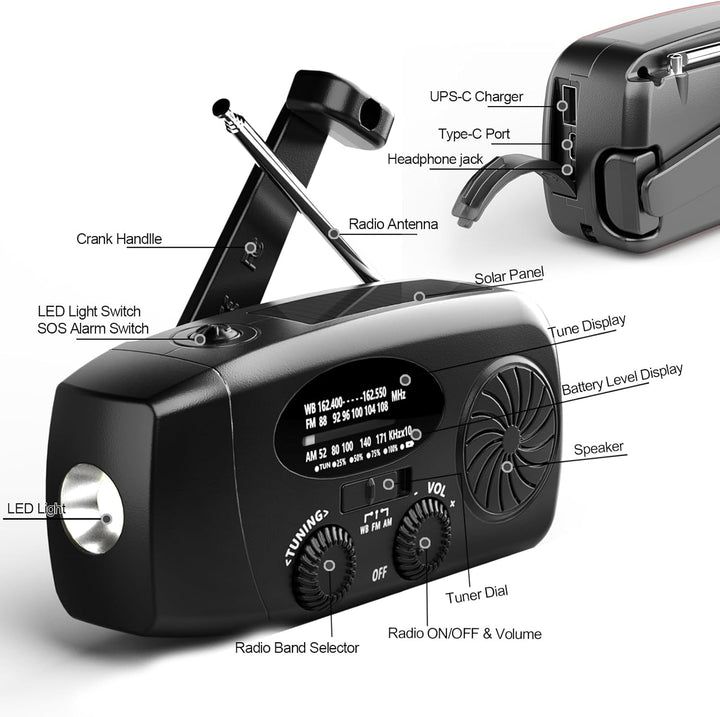 Notfall-Solarradio Solarbaby – Selbstbetriebenes Kurbelradio mit LED-Taschenlampe, AM/FM-Wetterempfa