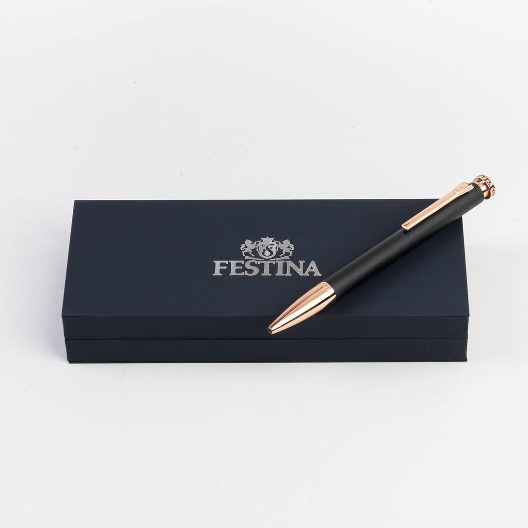 Festina Mademoiselle Kugelschreiber aus Aluminimum in der Farbe Schwarz mit Roségoldenen Zierelement