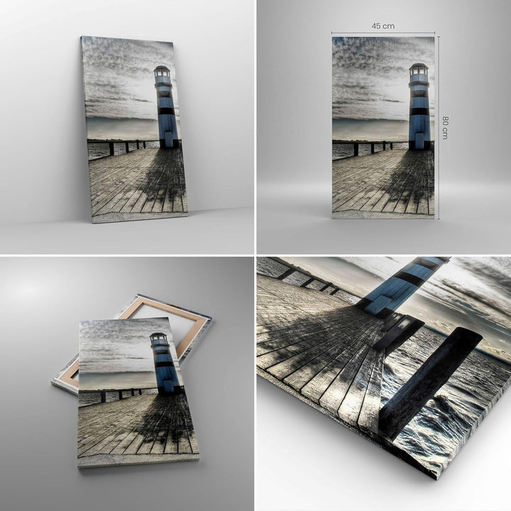 Bilder auf Leinwand See Leuchtturm Holzbrücke Wasser Leinwandbild mit Rahmen 45x80cm Wandbilder Deko