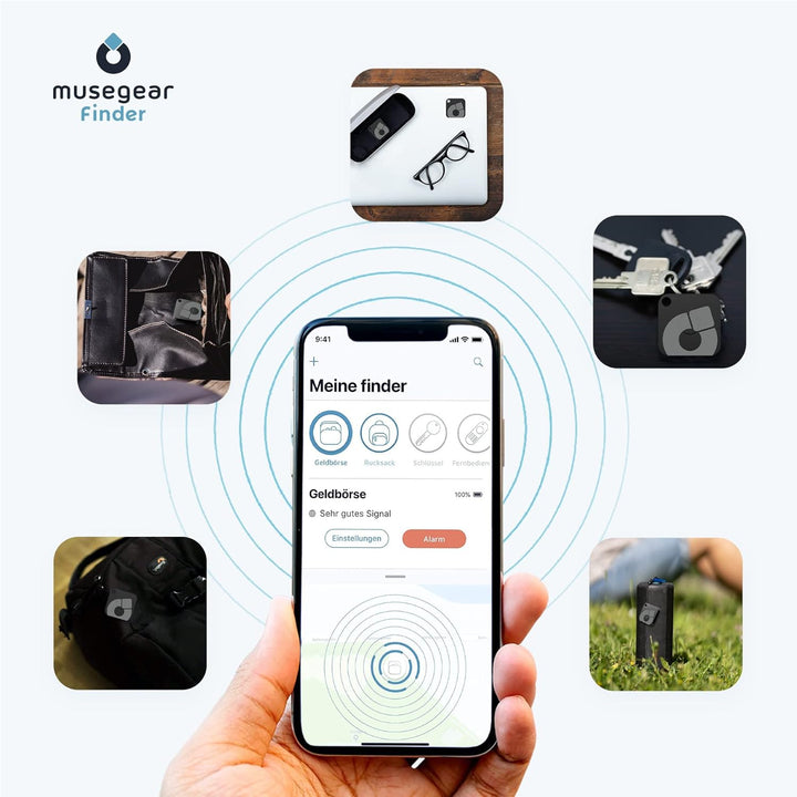 musegear Schlüsselfinder Recharge - schwarz I aufladbar I mit Bluetooth App aus Deutschland I Maxima