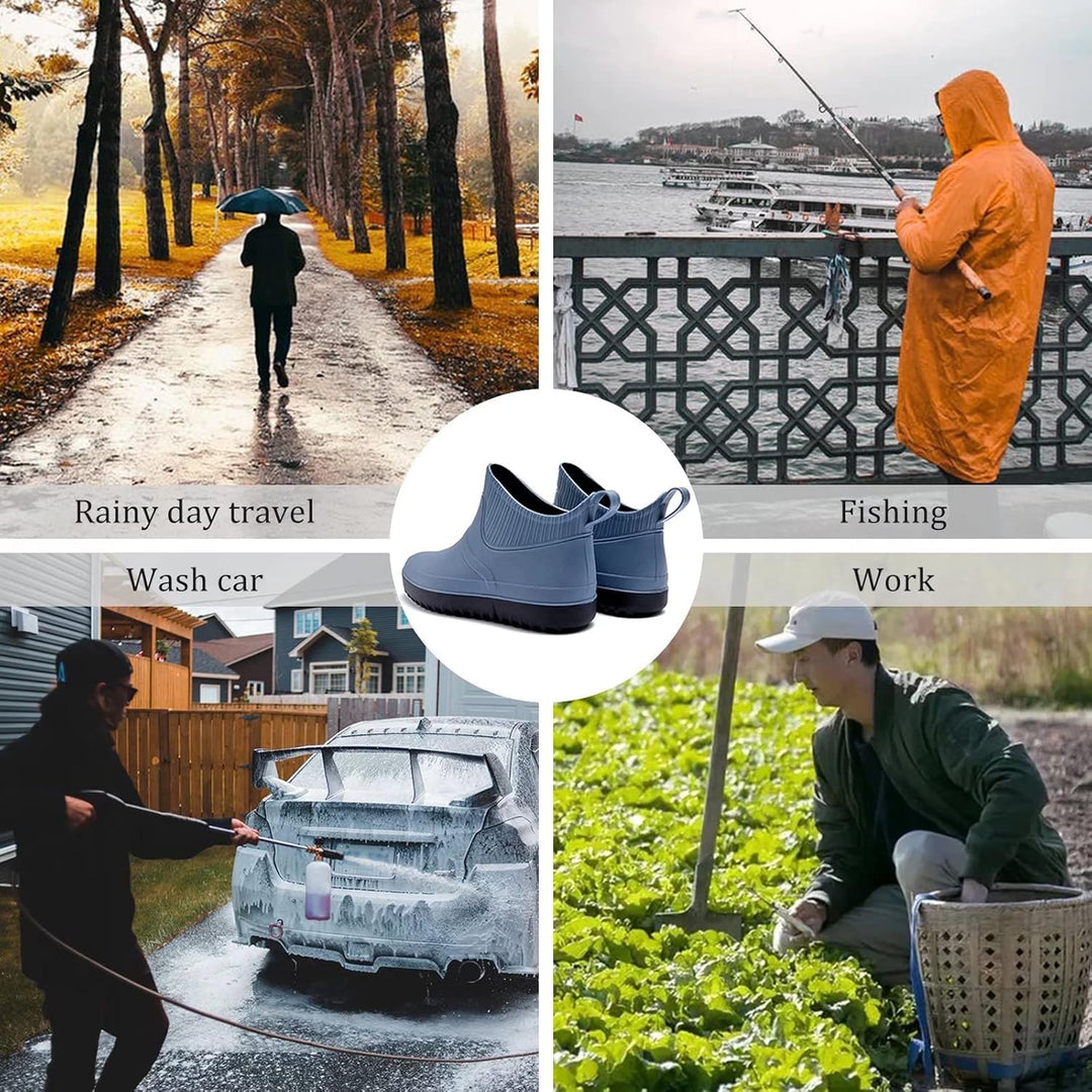 GURGER Herren Gummistiefel Kurz Wasserdicht Rutschfest Stadt Regenstiefel 40 EU Blau A1, 40 EU Blau