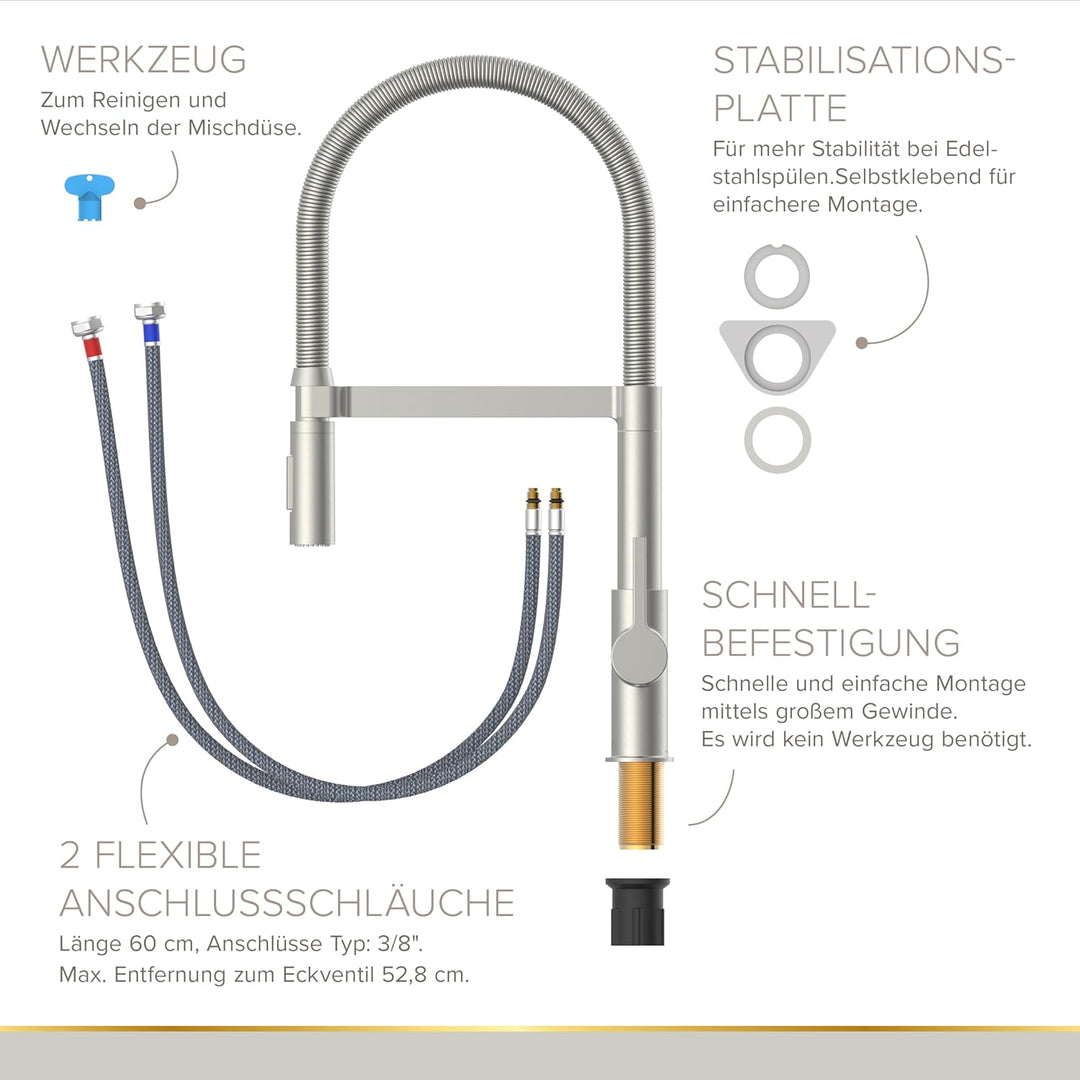 Lenz ALUNA Küchenarmatur mit Pendelbrause Edelstahl-Optik 46070511