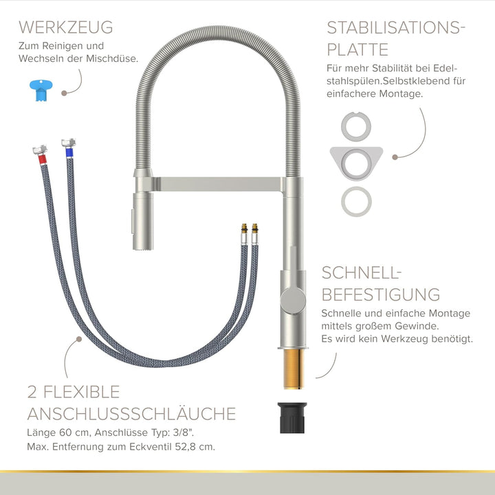 Lenz ALUNA Küchenarmatur mit Pendelbrause Edelstahl-Optik 46070511