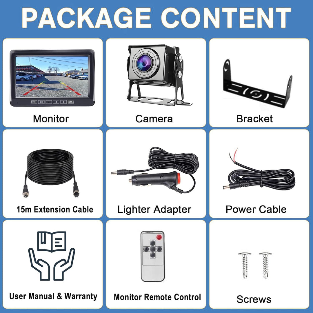 Rückfahrkamera-Set mit 7"-LCD-1080P Monitor &amp; 170° Weitwinkel- Rückfahrkamera, IP69 wasserdicht, Nac