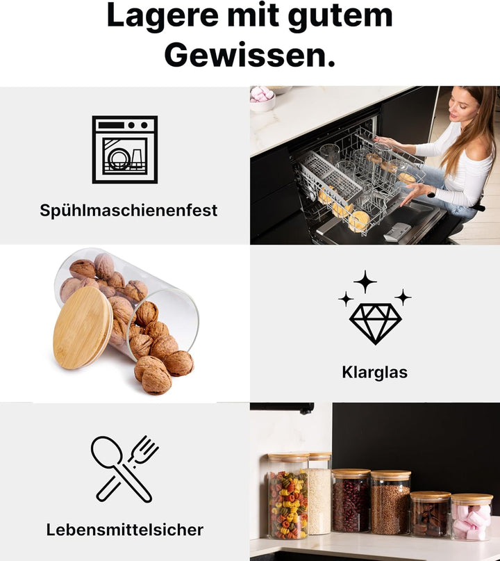 Deco haus® Vorratsgläser mit Deckel luftdicht + Etiketten [8er KOMBI SET] - Für Müsli, Cornflakes, M