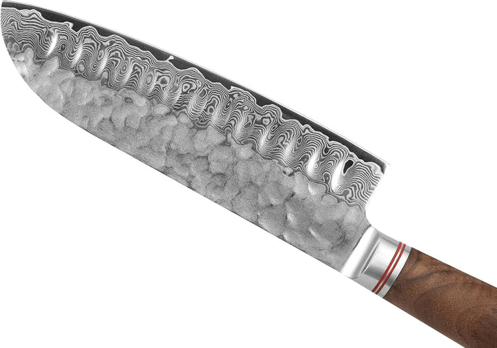Wakoli Nussbaum Exklusives 3er Messerset – Premium Damast Santoku Messer, Kleines Santokumesser & Of