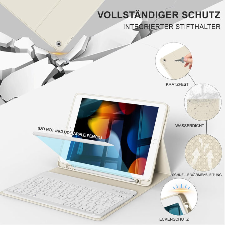 Tastatur Hülle für iPad 10.2 Zoll (9/8/ 7 Generation - 2021/2020/2019), Schutzhülle mit TPU Rückscha