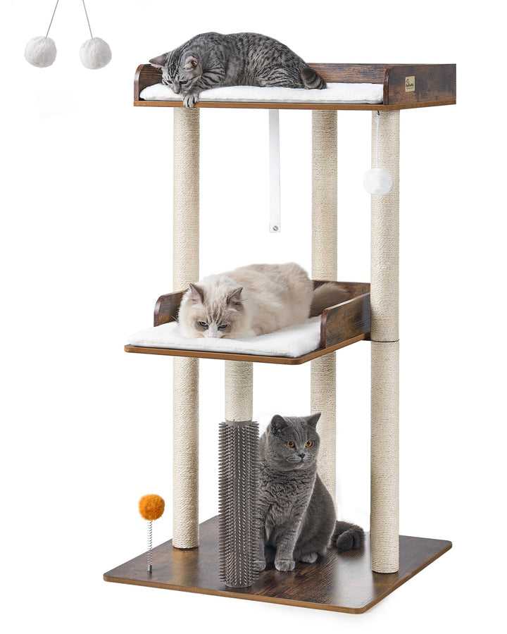 FourFurPets 111cm Katzenbaum, moderner Katzenbaumturm, Katzenturm für grosse Erwachsene Hauskatzen,
