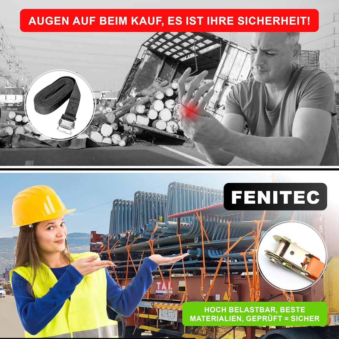 4X Spanngurte mit Ratsche 2000 kg Bruchlast – TÜV/GS EN 12195-2 geprüfte Zurrgurte 4M 25mm – Doppeln